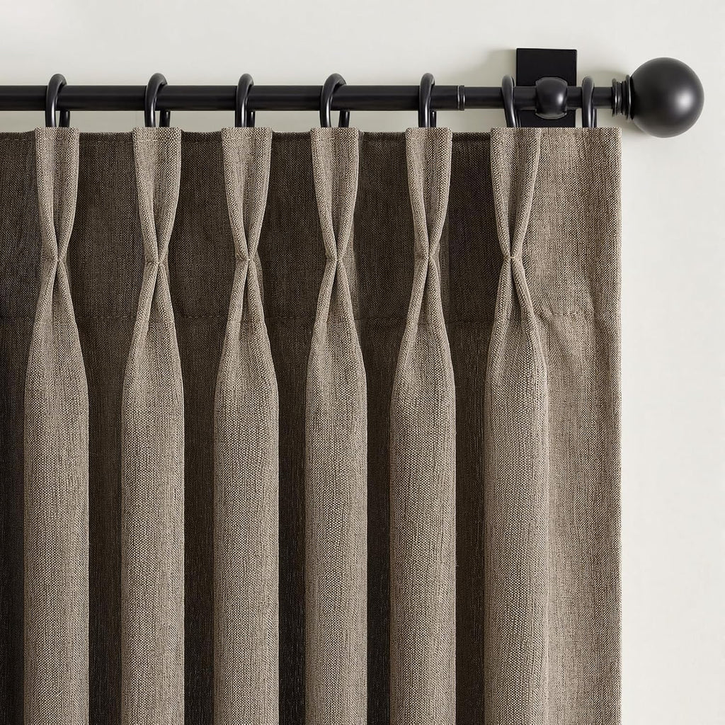 Thick Linen Pinch Pleated Sheer Curtains 84 Inches Long 2 Panels Set Bedroom,Dark Flax Drapes with Memory Trained - Set of 2