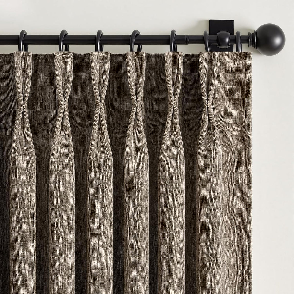 Thick Linen Pinch Pleated Sheer Curtains 84 Inches Long 2 Panels Set Bedroom,Dark Flax Drapes with Memory Trained - Set of 2