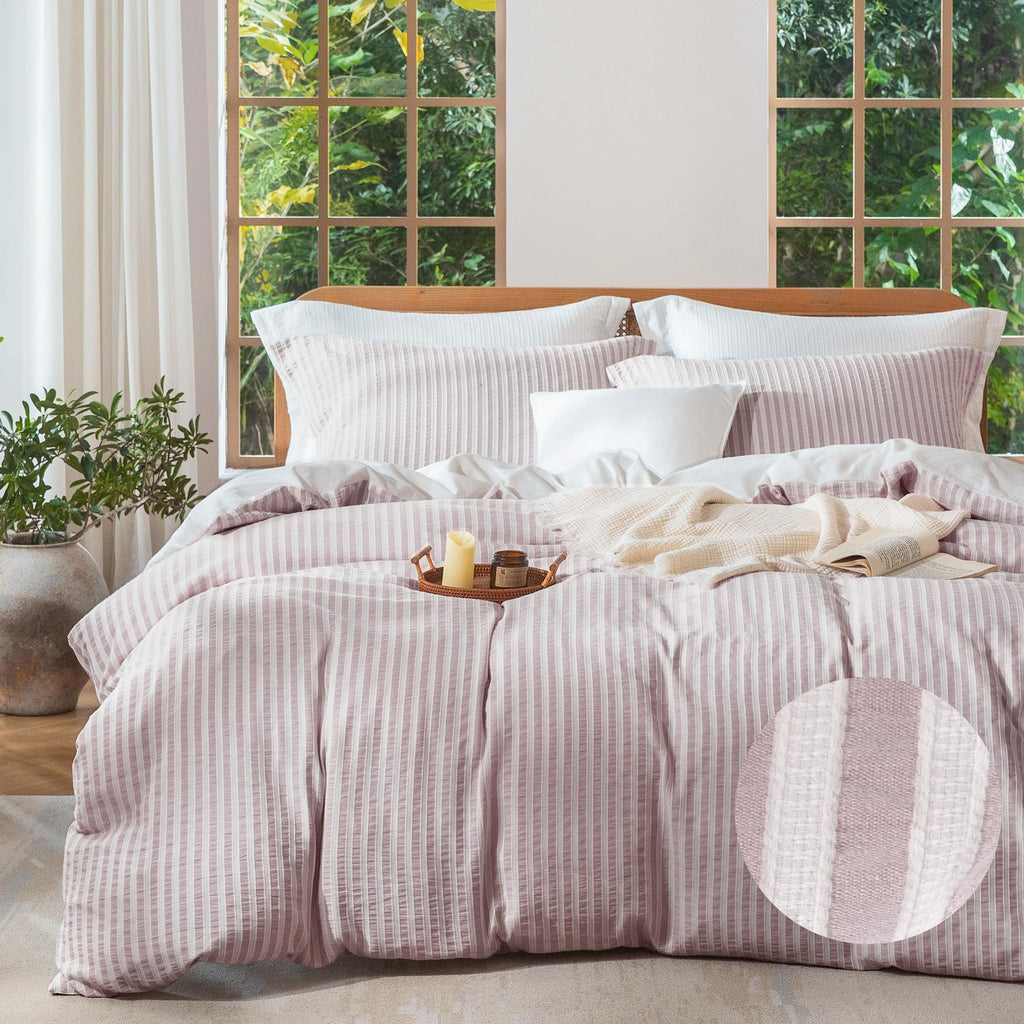Jacquard Striped Duvet Cover Set 3pcs Dual Zipper Mauve Cal King