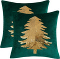 Christmas Pillowcases 18 x 18 inch Dark Green Xmas Tree Sequins Throw Pillow Cover Christmas Pillow case - Set of 2