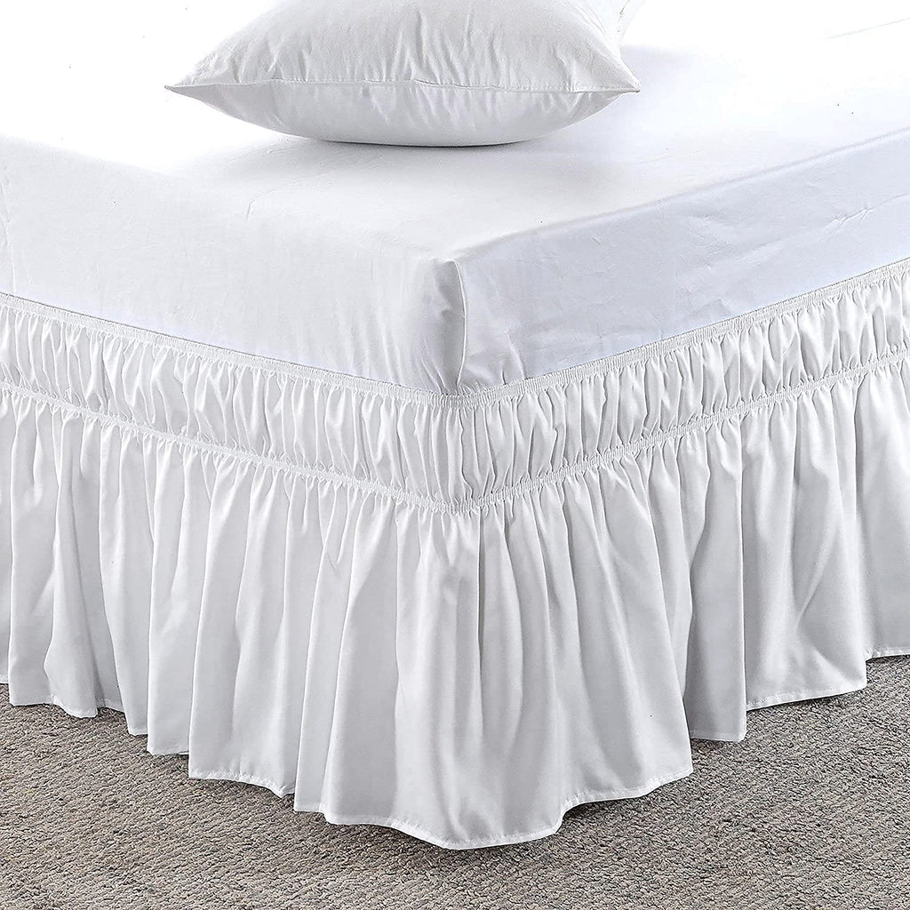 600 TC Cotton Wrap Around Bed Skirt for XL Size Bed 22 Inch Drop & Adjustable Three Fabric Sides Elastic Belts