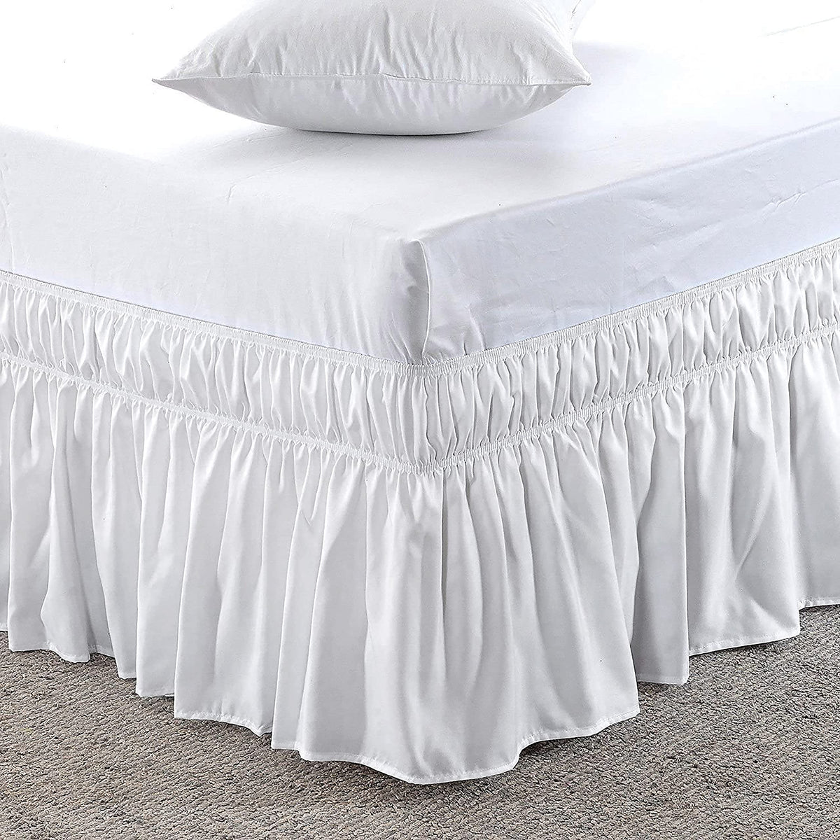 600 TC Cotton Wrap Around Bed Skirt for XL Size Bed 22 Inch Drop & Adjustable Three Fabric Sides Elastic Belts