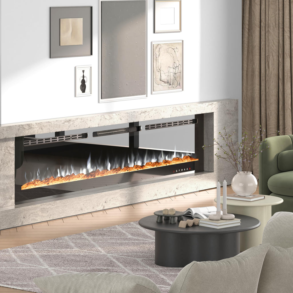 80 inch 750W/1500W Electric Fireplace Inserts with Remote Control in Wall Mounted, Energy Saving LED Insert Fireplace