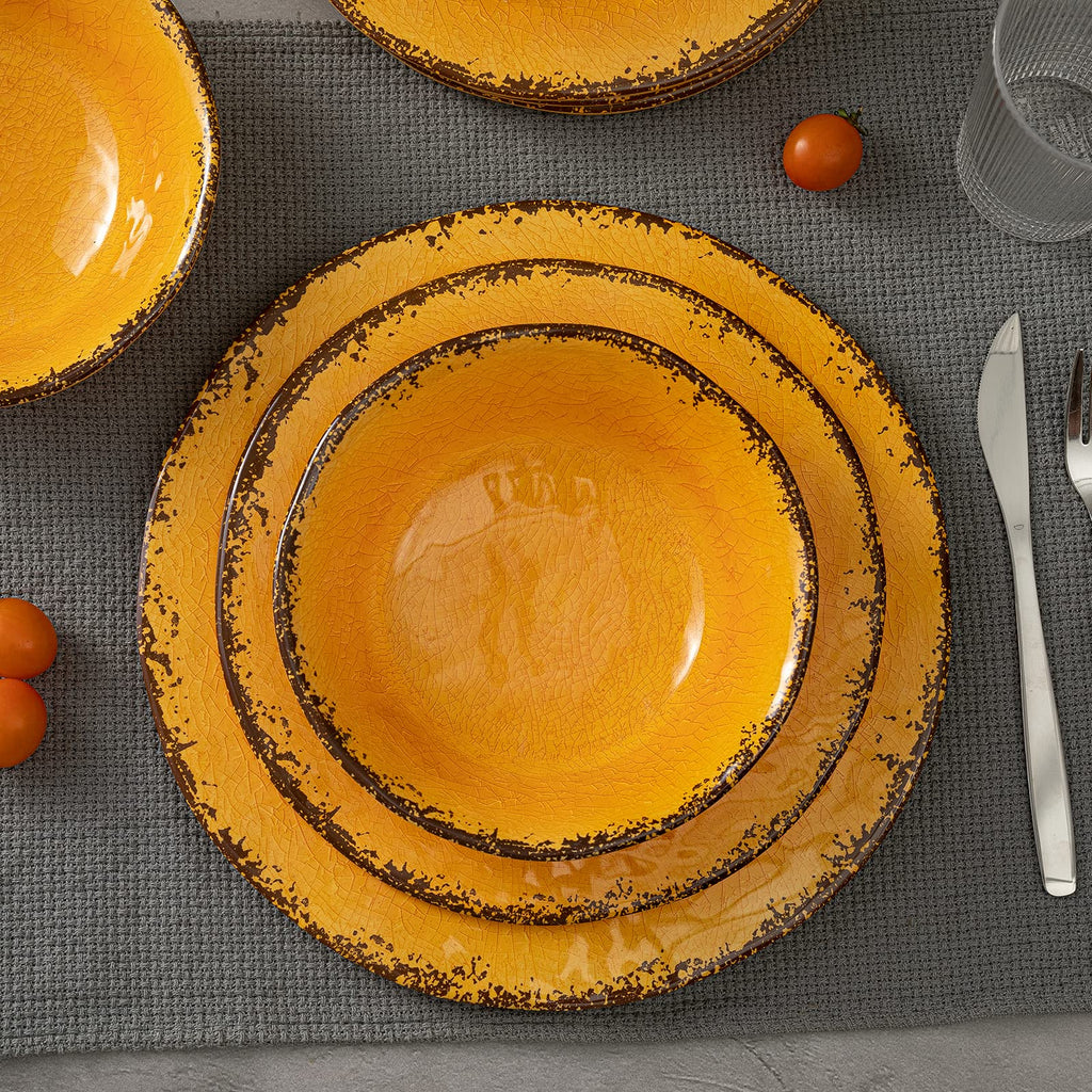 Rustic Melamine Dinnerware Sets for 4, Harvest Plates and Bowls Set