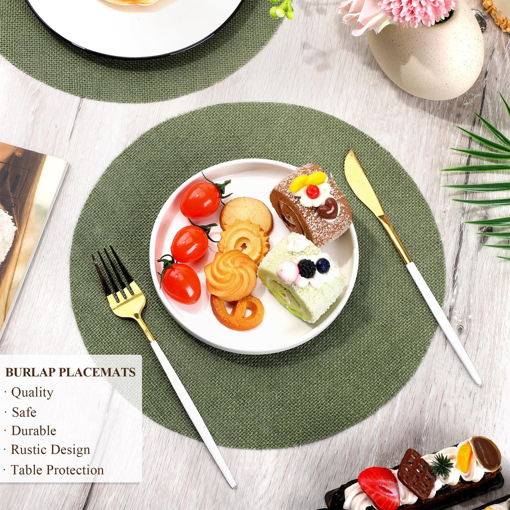 50 Pieces Round Burlap Placemats 11.8 Inch Reusable Sage Green Table Mats Heat Resistant Natural Jute Fibers