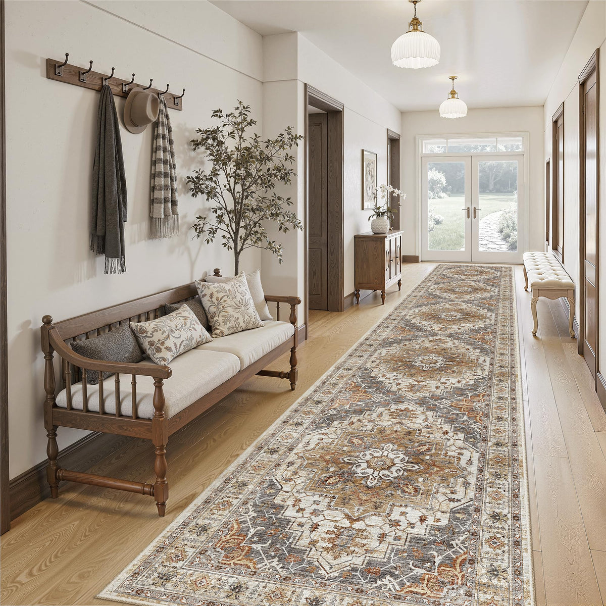 Hallway Runner Rug 2'6''x16' Kitchen Runners Vintage, Turmeric/Grey