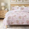 Pink Floral Patchwork Cotton Quilt Set, with 2 Shams