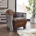 Mid Century Industrial Genuine Leather Accent Club Chair Cognac