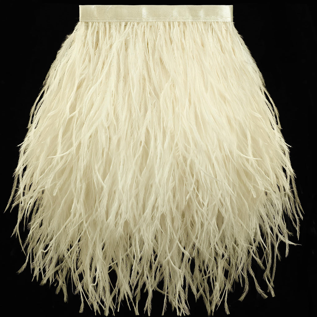 5-7inch Beige Ostrich Feather Trim for DIY Sewing Clothing,2Yards