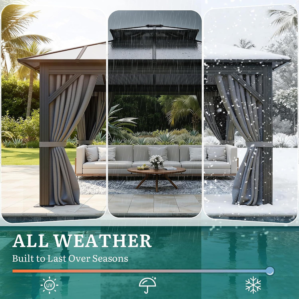 10x10FT Gazebo Polycarbonate Hardtop Double Roof Canopy Outdoor with Netting and Shaded Curtains