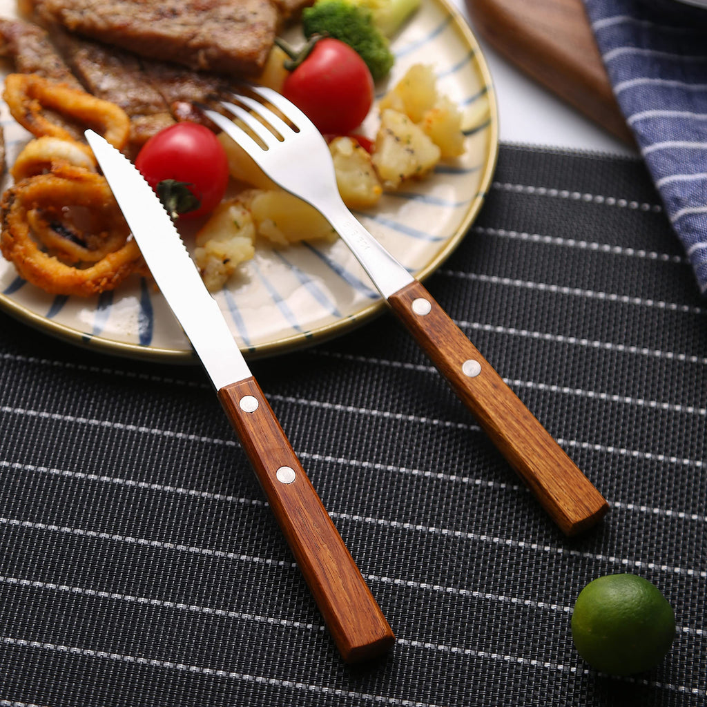 18/8 Stainless Steel Wooden Handle Flatware Cultery Silverware Set (8pcs)