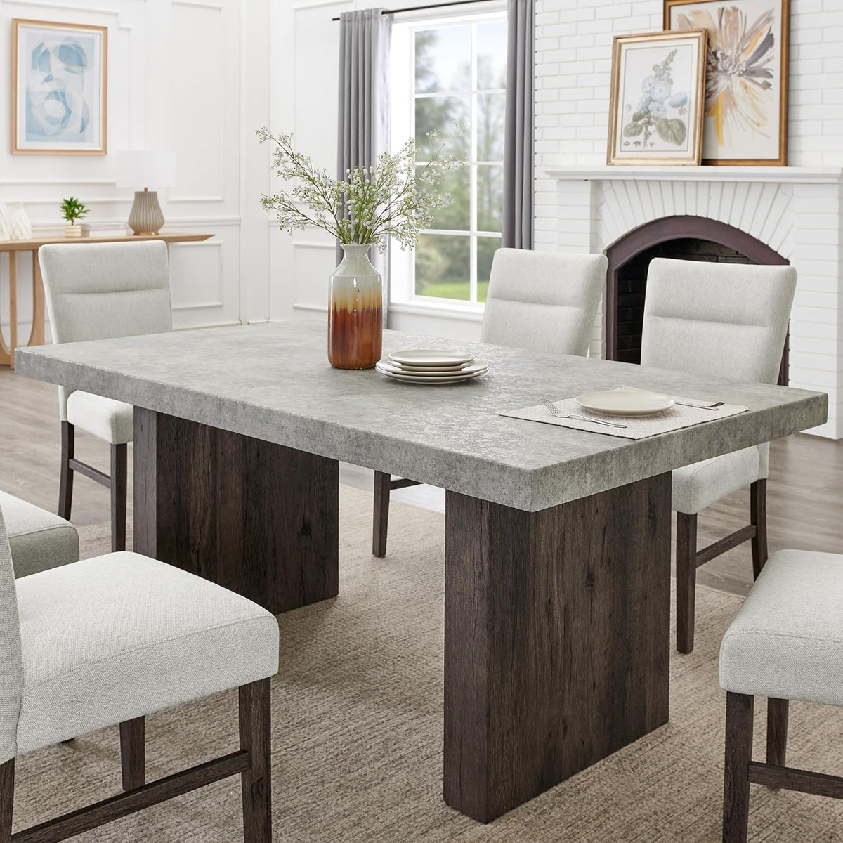 Sorlen Modern 72" Dining Table with 3D Faux Concrete Top