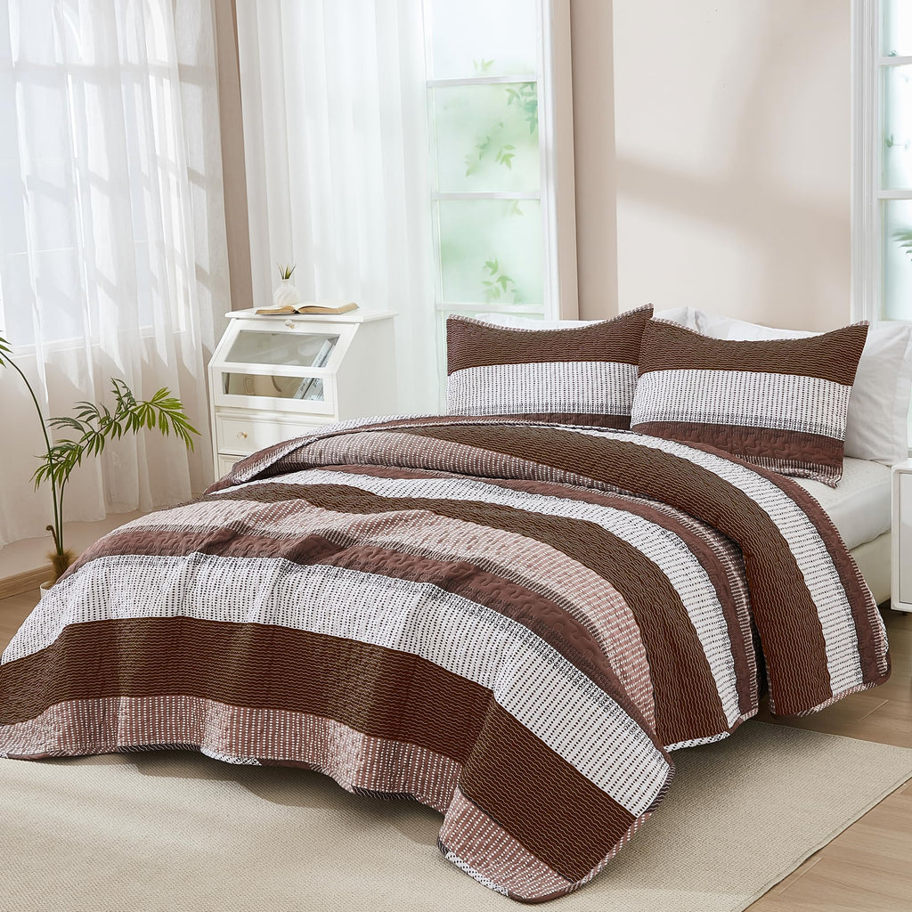 Quilt Set Brown, 3 Pcs Bedspreads & Coverlets