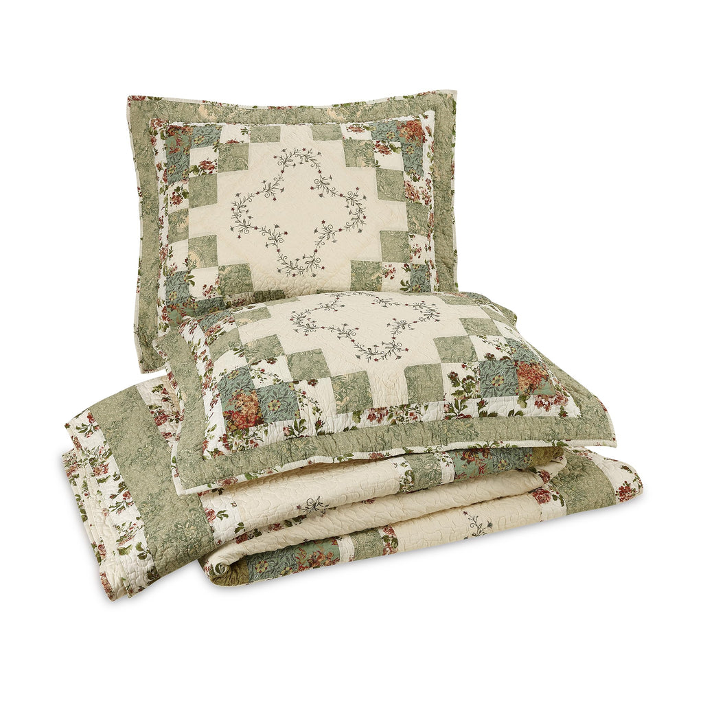 Olivia Embroidered 3-Piece Quilt Set - Lightweight Breathable All Seasons Bedding