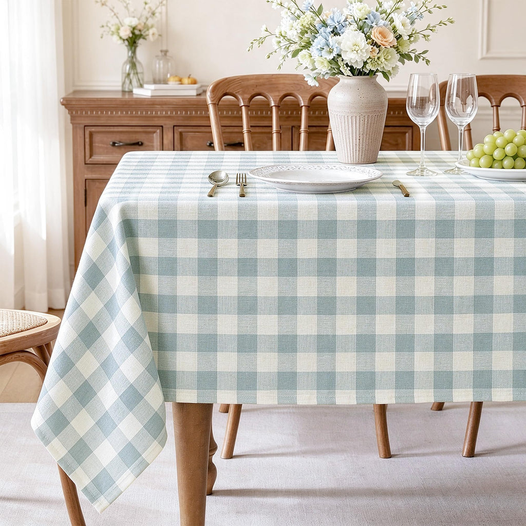 Blue Checkered Tablecloth Rectangle Tables Buffalo Plaid Gingham Table Cloth Cotton Linen Rustic Tablecloths Washable