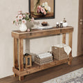 46" Long Farmhouse Console Table, Solid Wood, Natural Brown