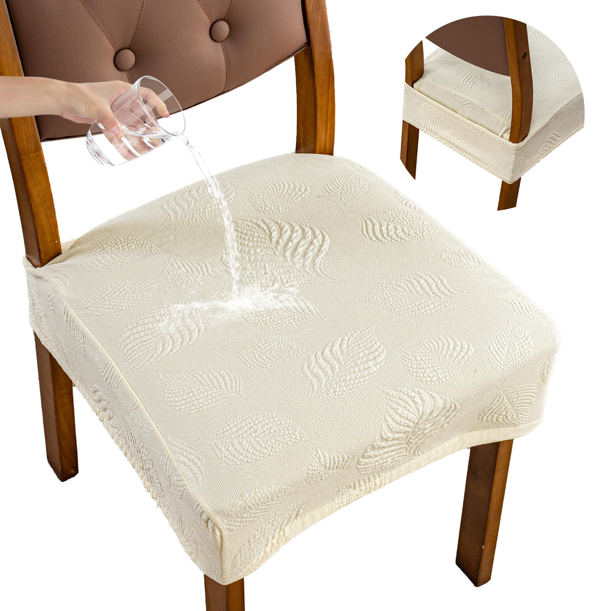 Waterproof Chair Covers Set of 6, Stretch Chair Cover, Beige