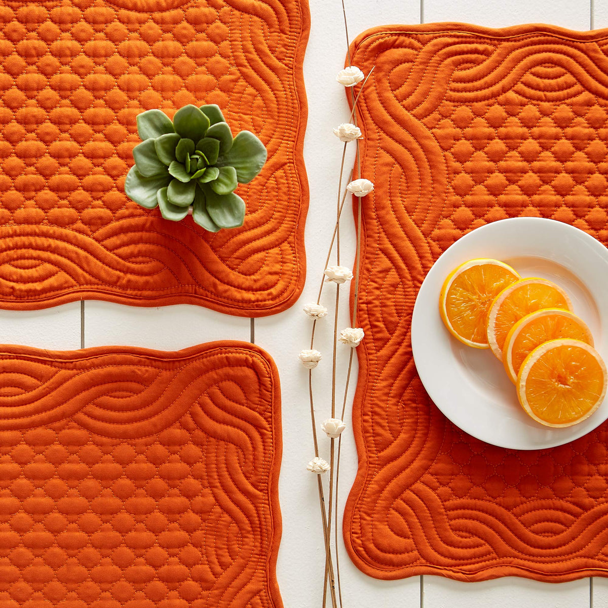Quilted Farmhouse Collection Tabletop, Placemat Set, Pumpkin Spice, 6 Piece