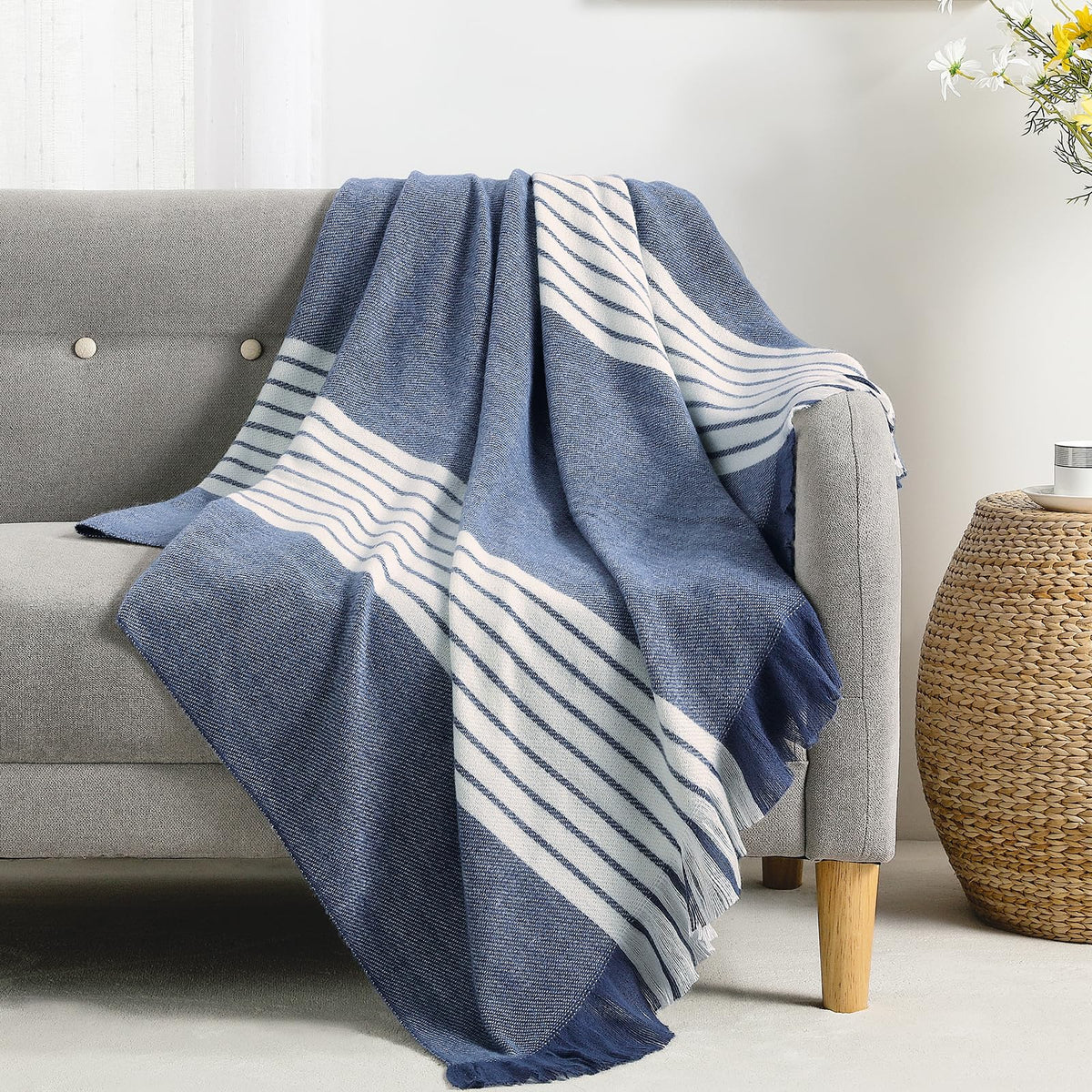 Throw Blanket Boho Striped Fringe Throw