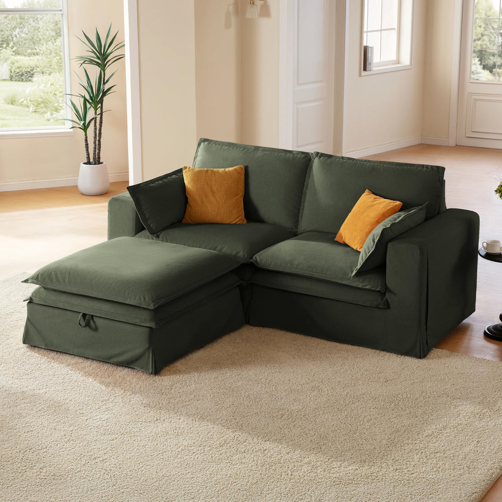 89" Washable Oversized Modular Sectional Sofa Couches, Green