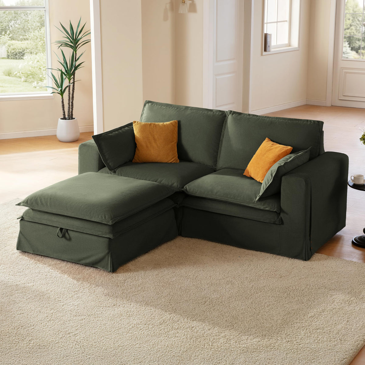 89" Washable Oversized Modular Sectional Sofa Couches, Green