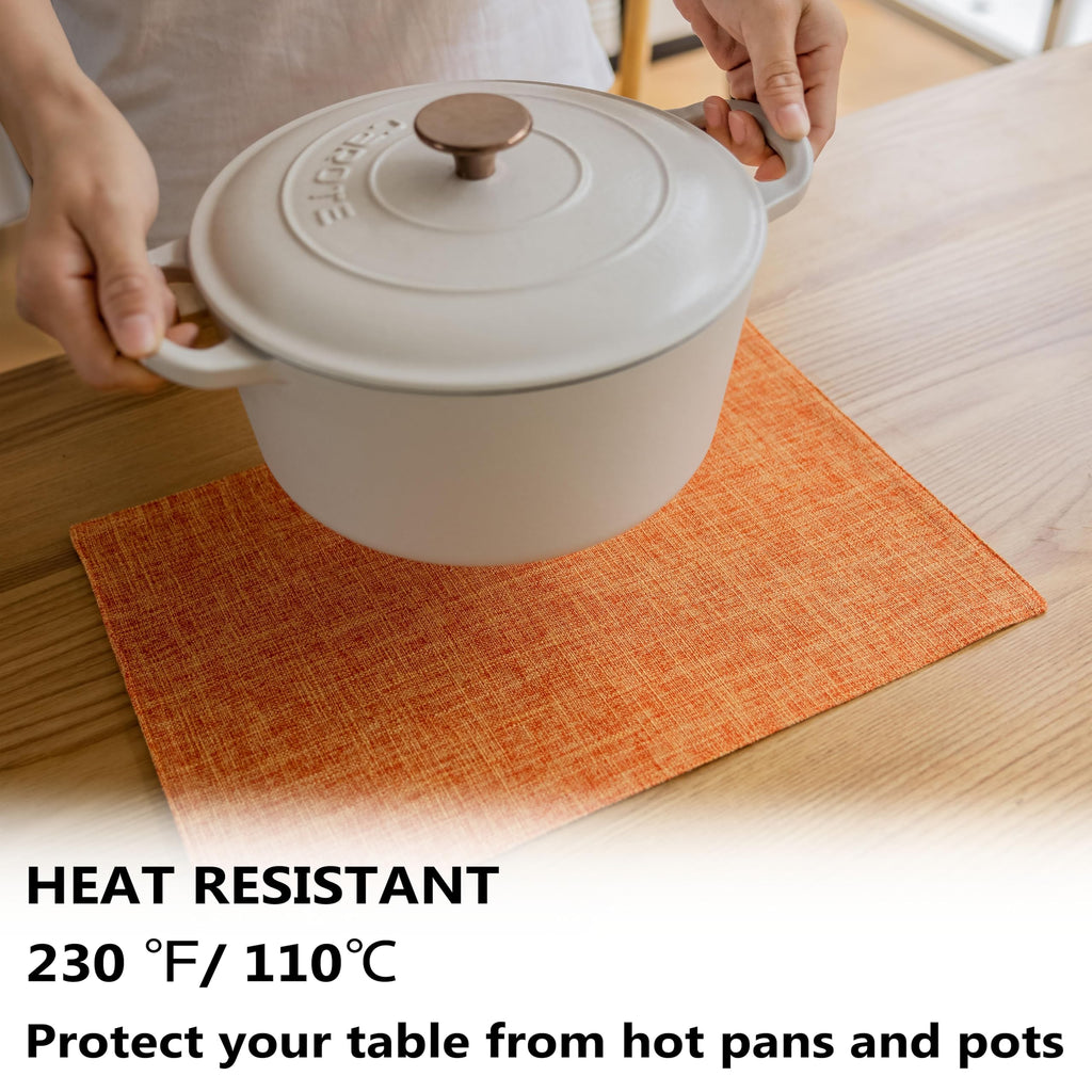 Fall Placemats Set of 4 Orange Linen Place Mats Decorative Heat Resistant Cloth Table Mats for Party Birthday