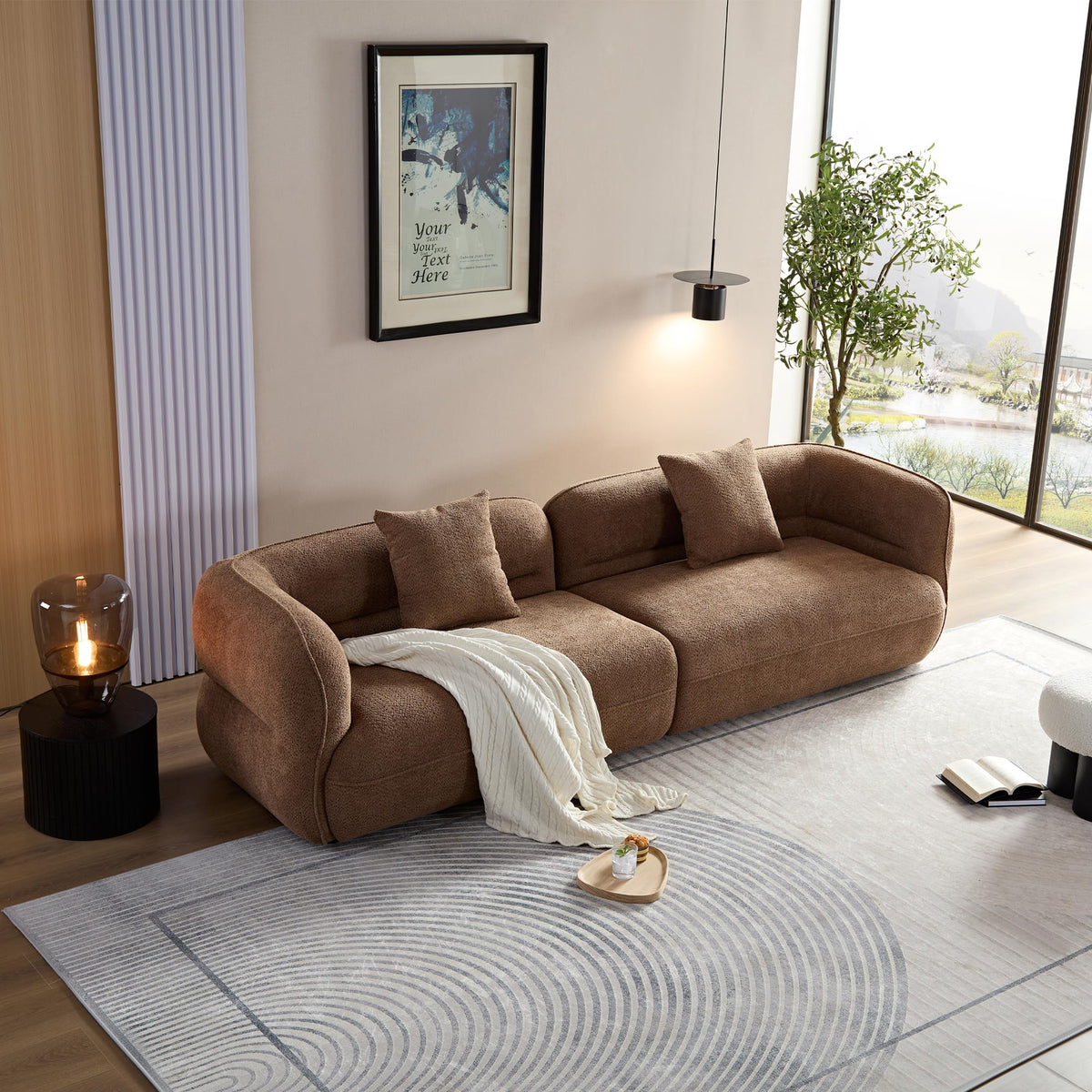 Curved Sectional Sofa, 4 Seat, Solid Wood Frame, Velvet