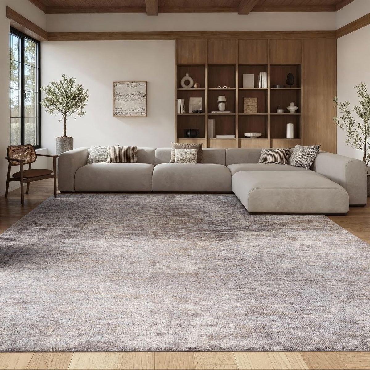 Madison Collection X-Large Area Rug, Grey & Beige, Modern Abstract Design, Non-Shedding & Easy Care