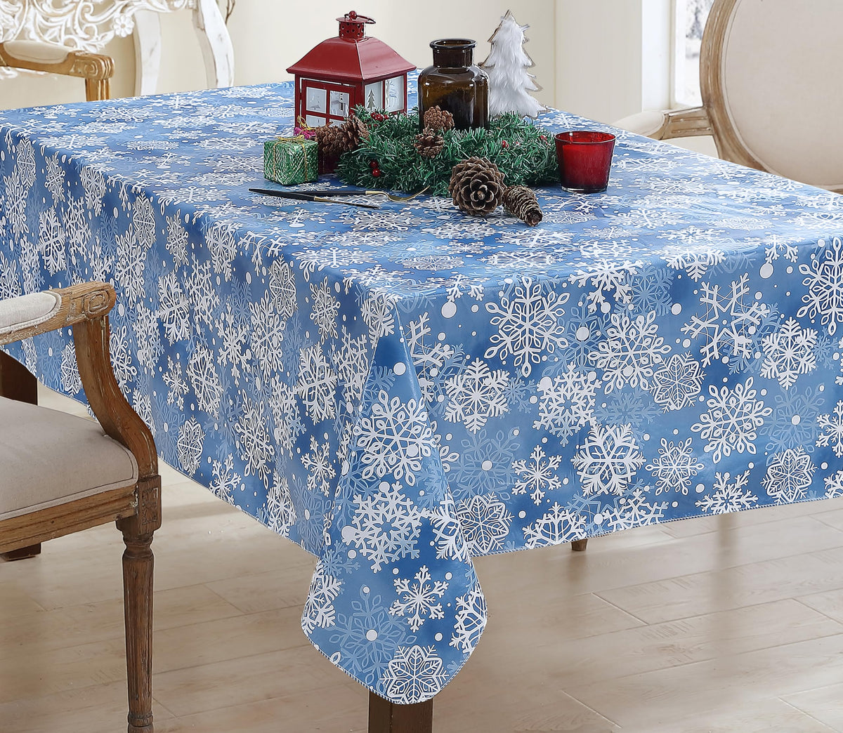 Christmas Blue Snowflakes 52 x 70 Inch Rectangle Vinyl Tablecloth