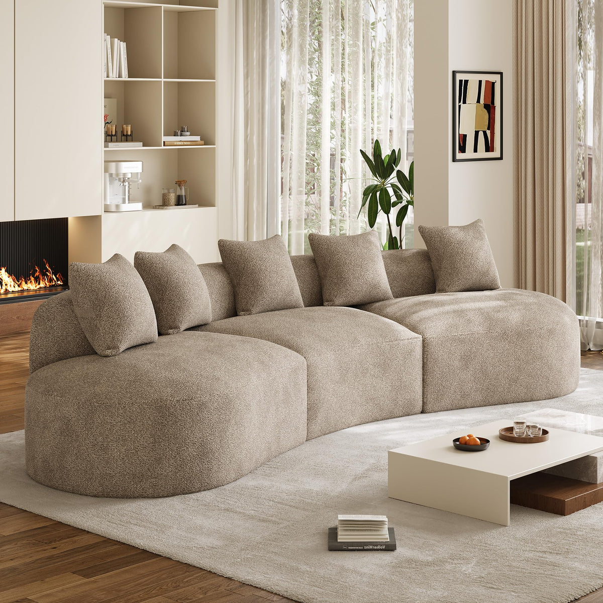 134" Oversized Sectional Sofa, Modern Luxury Plush Chenille 4-Seater Extra Deep & Wide Seat Curved Cloud Couch with