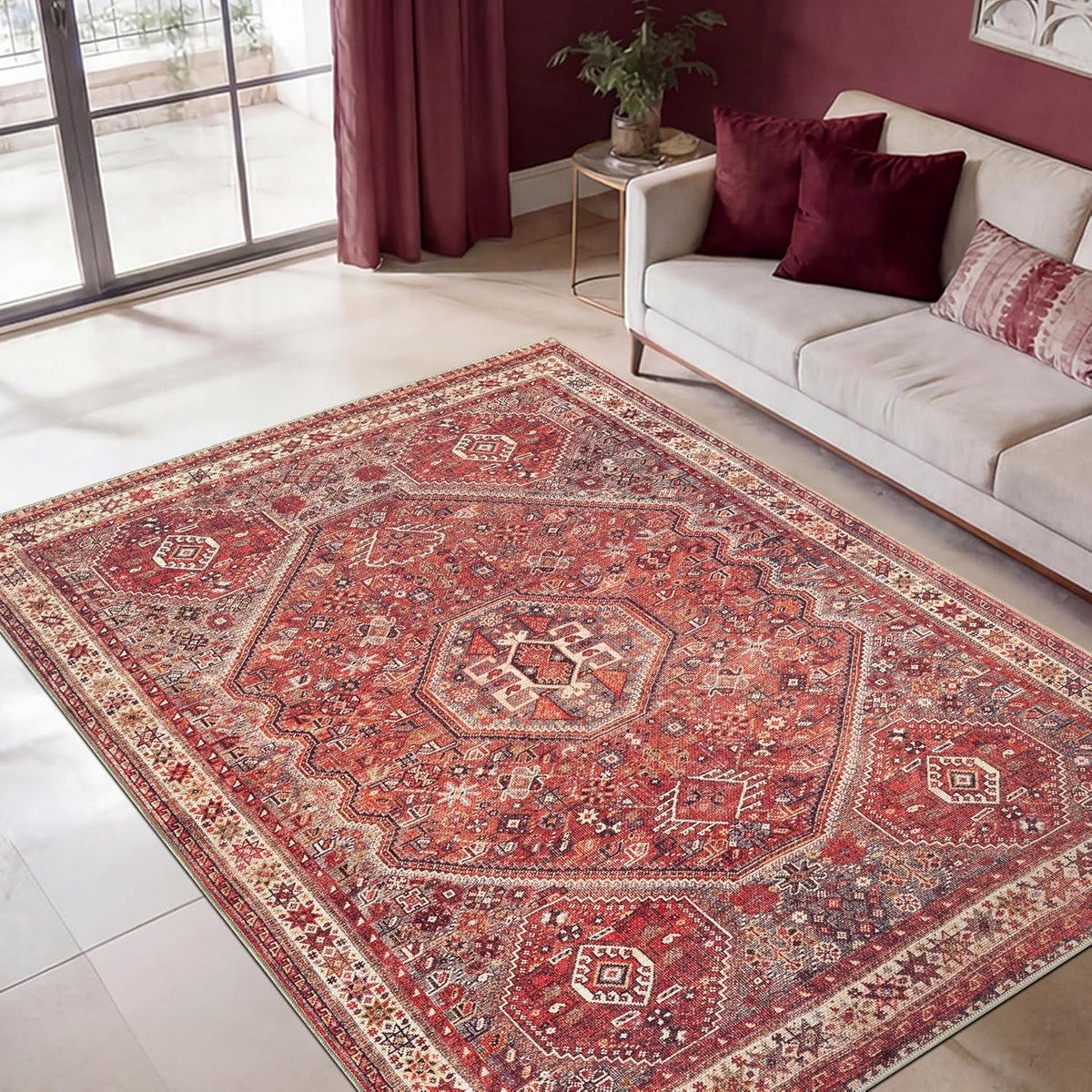Vintage Washable Entryway Rug, Non-Slip Low Pile