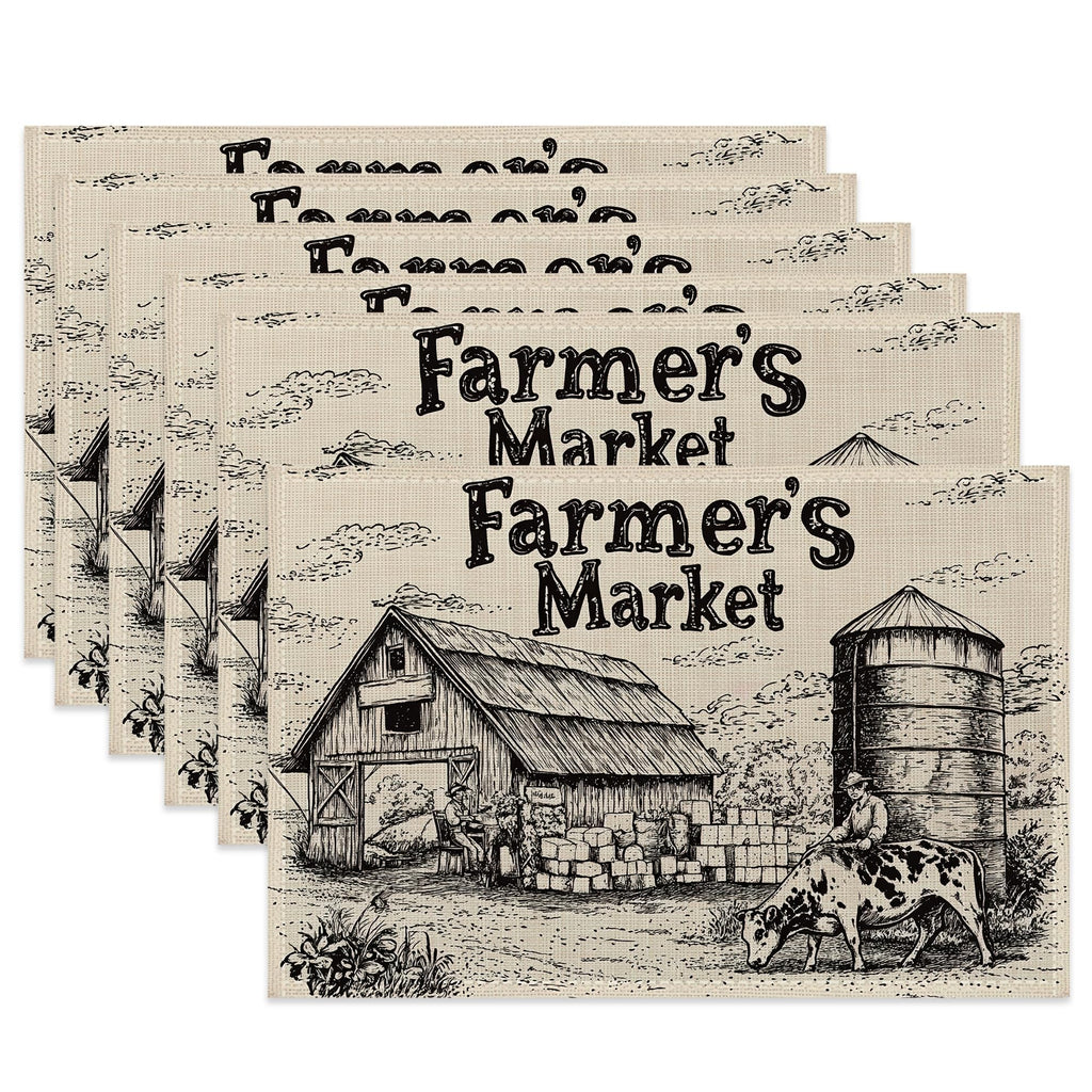 Vintage Farmhouse Cloth Placemats,Rustic Country Heat-Resistant Table Placemats Set of 6, Washable Linen Place Mats