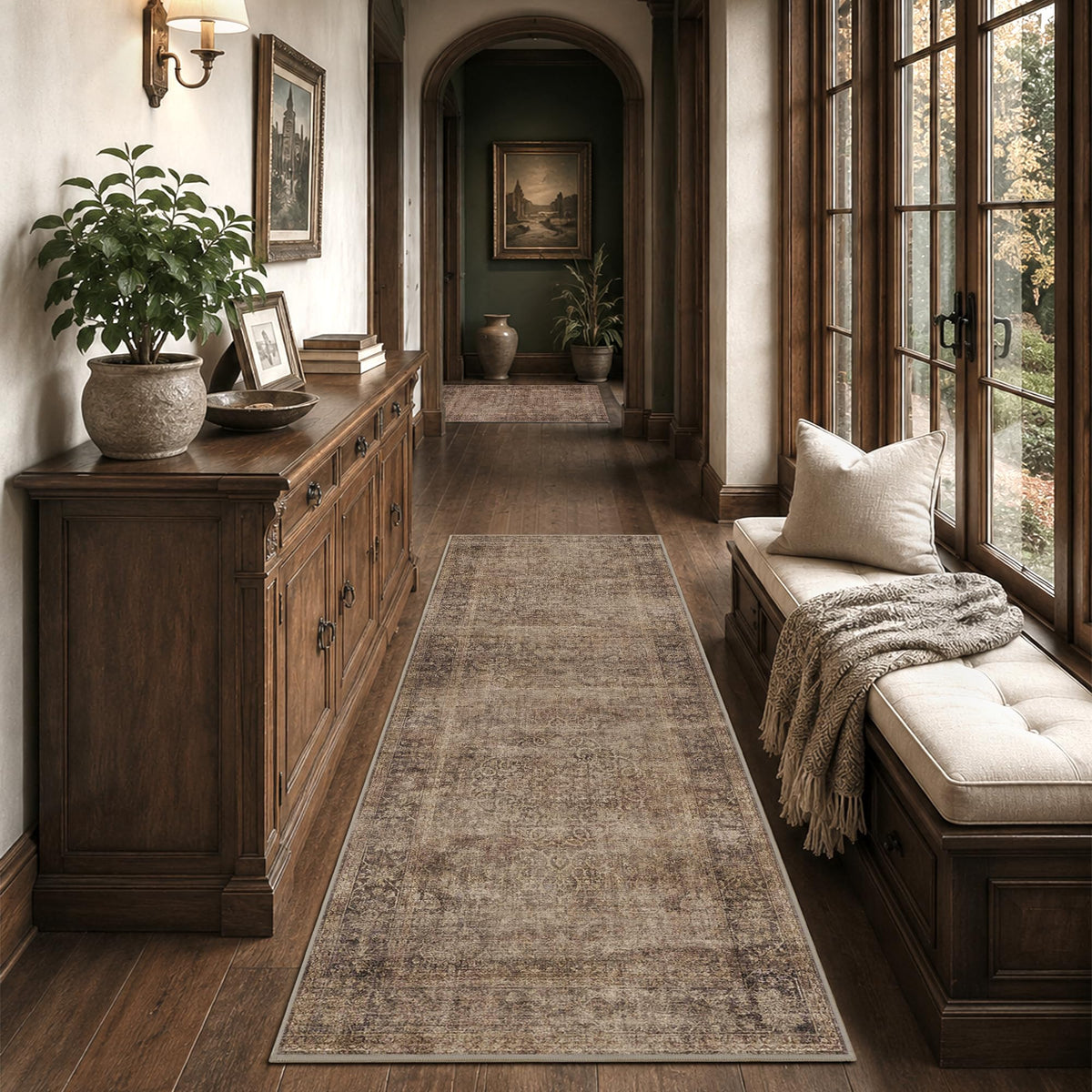 Vintage Washable Hallway Runner Rug, Non-Slip Floor Mat