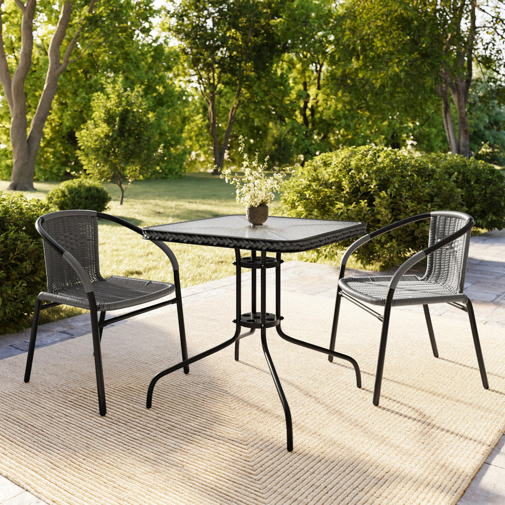 2 Pack Gray Rattan Indoor-Outdoor Restaurant Stack Chair