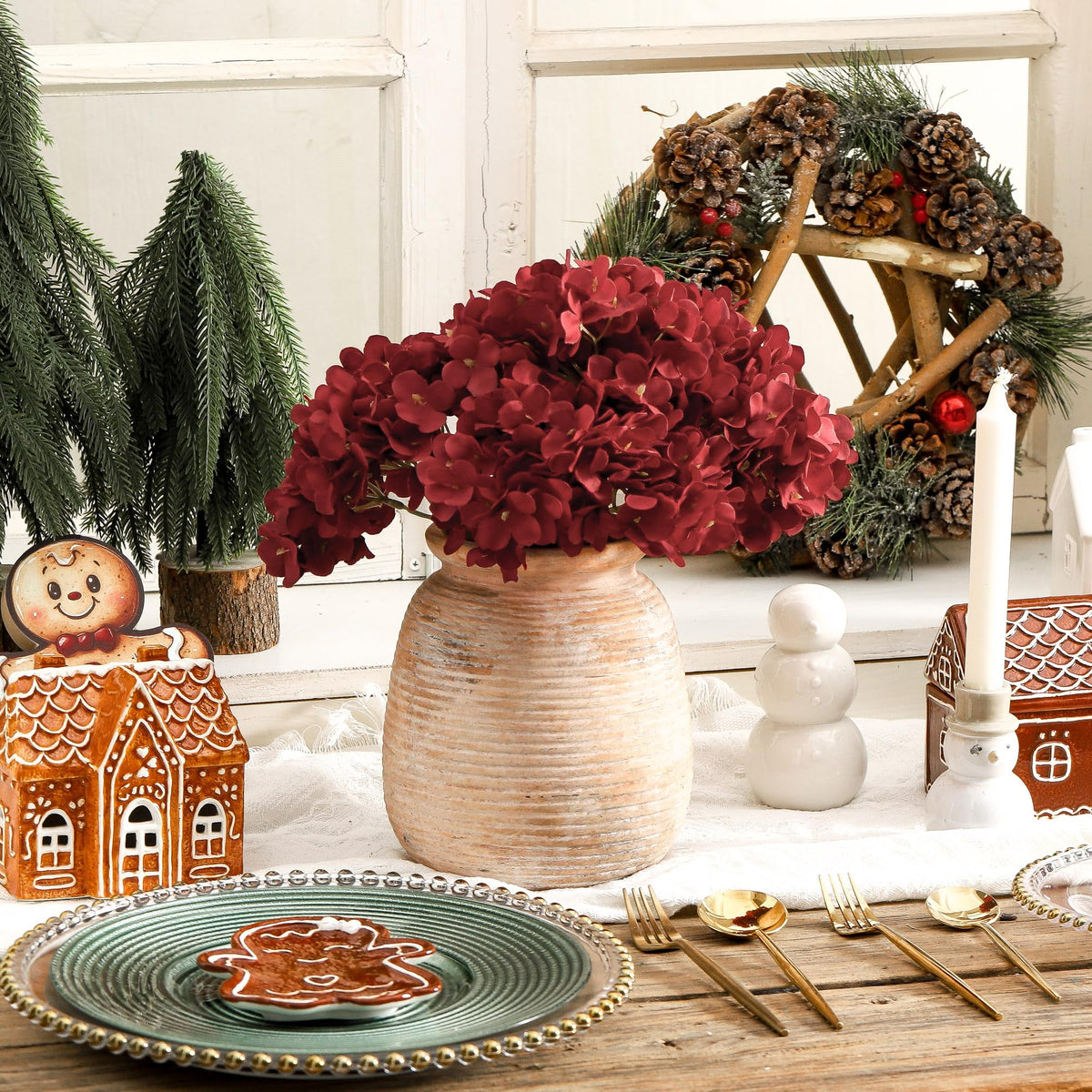 Ceramic Flowers Rustic Vase, Neutral Pottery Farmhouse Vases Home Decor, 7.48" Terracotta Pampas Decorative Vase for