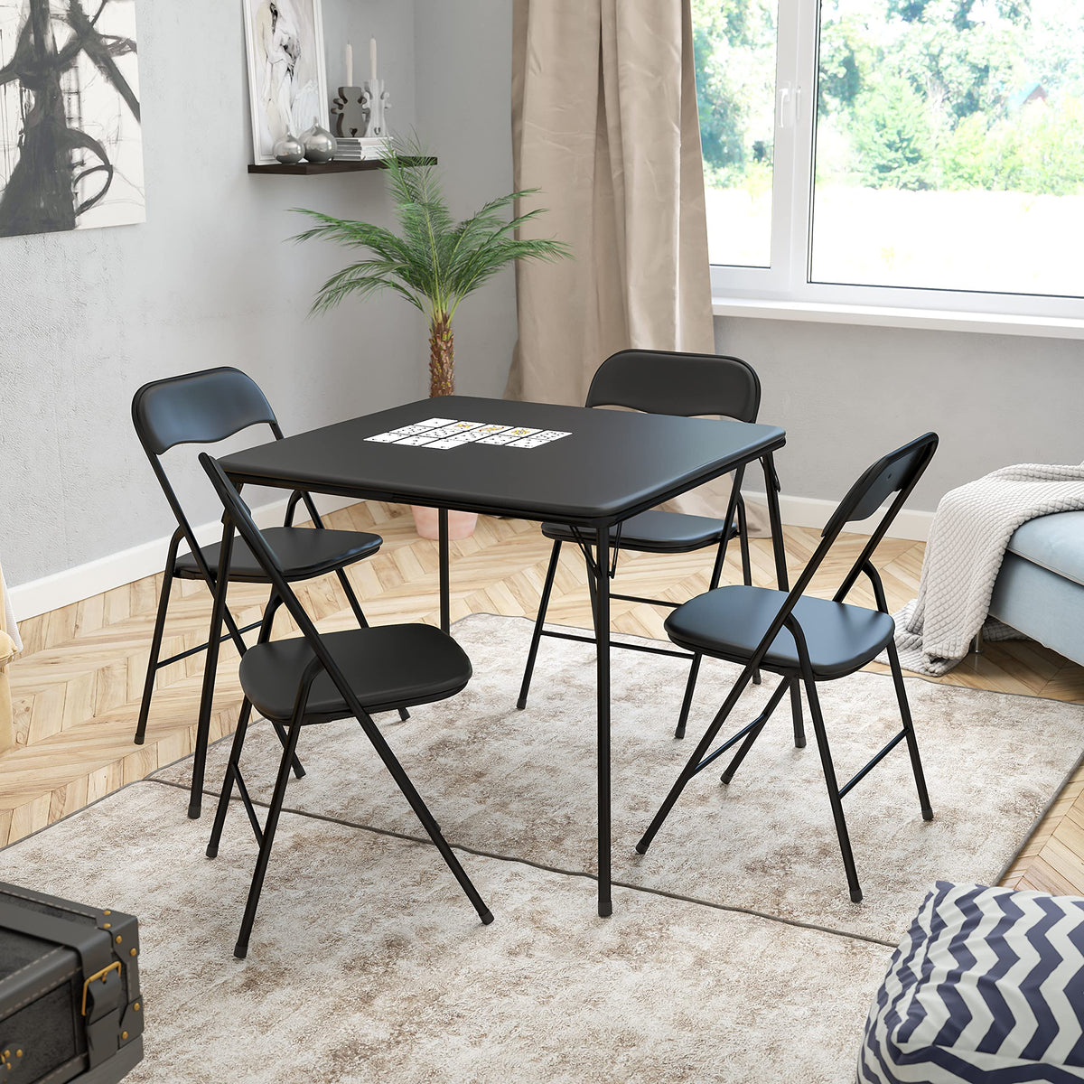 Madison 5-Piece Folding Card Table and Chair Set, Black
