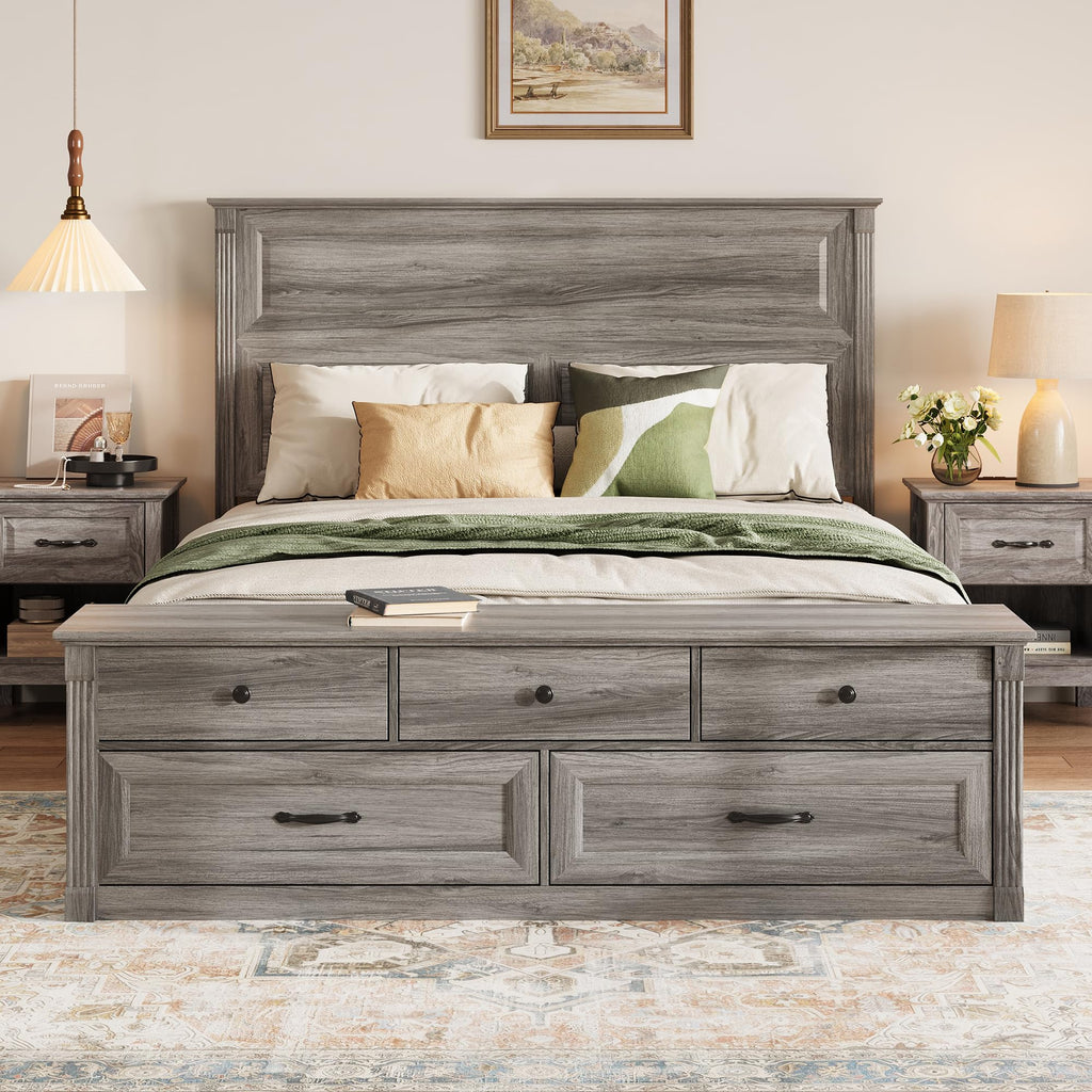 Storage Bed Frame Bedframe with Drawers, Rustic Grey