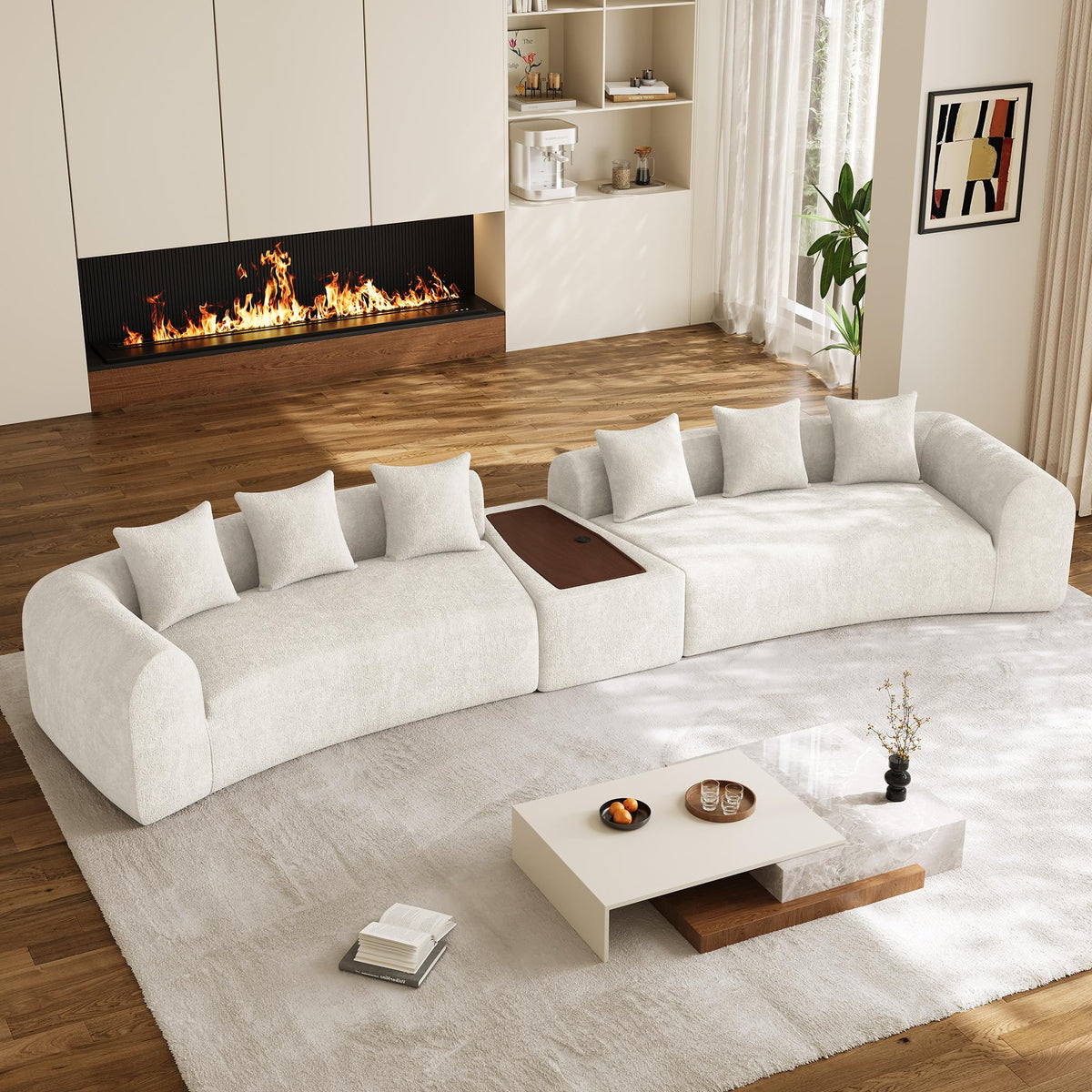 177" Oversized Curved Sectional Sofa, Chenille Cloud Couch, Beige