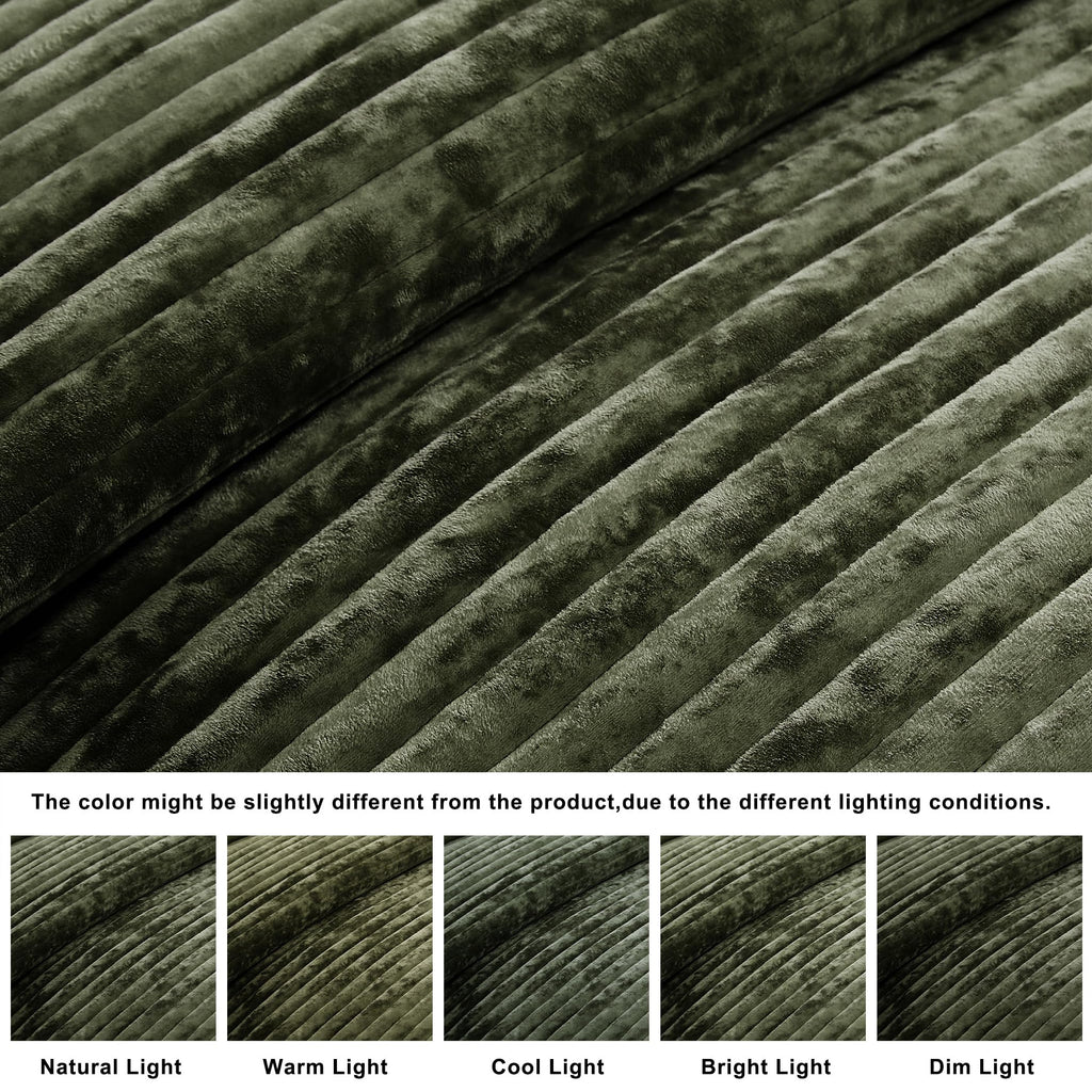 Green Velvet Quilt Set - Striped Soft Lightweight Bedspread