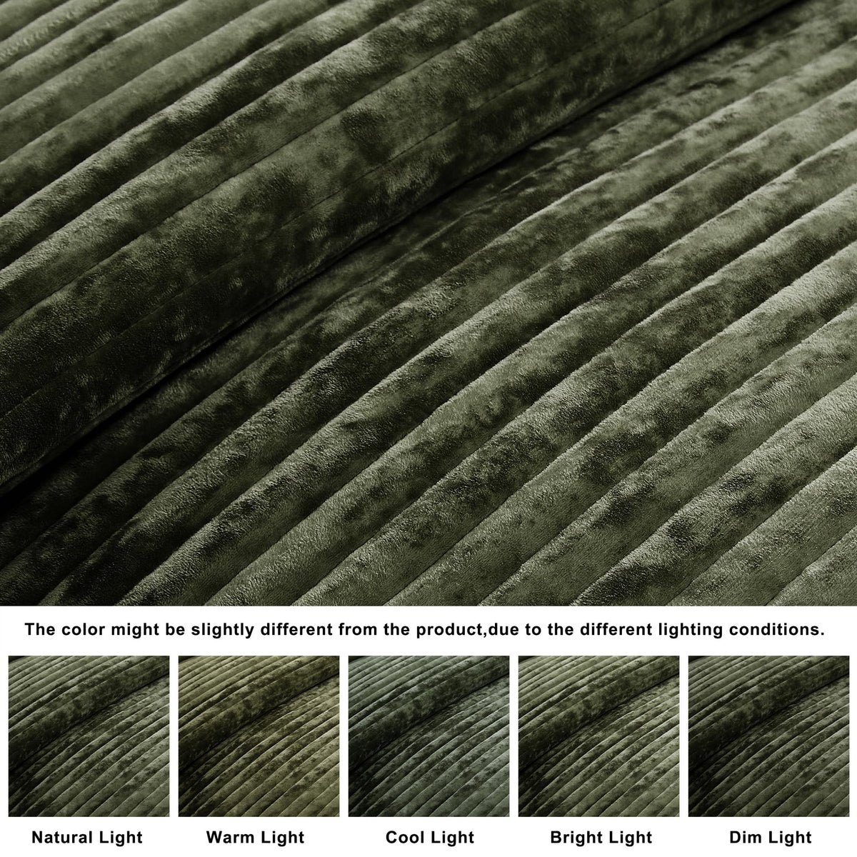 Green Velvet Quilt Set - Striped Soft Lightweight Bedspread