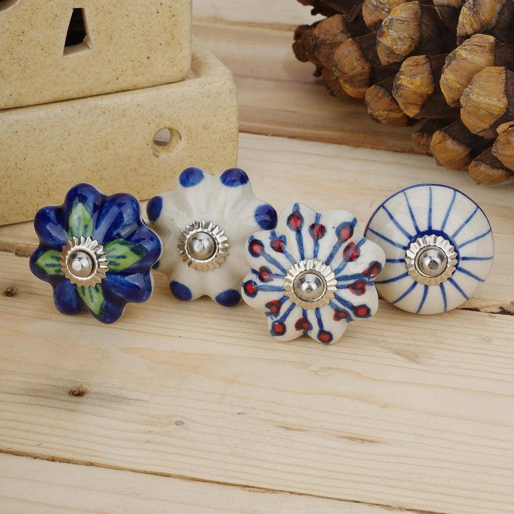 Set of 20 Ceramic Knobs Colorful Blue Cabinets Cupboards