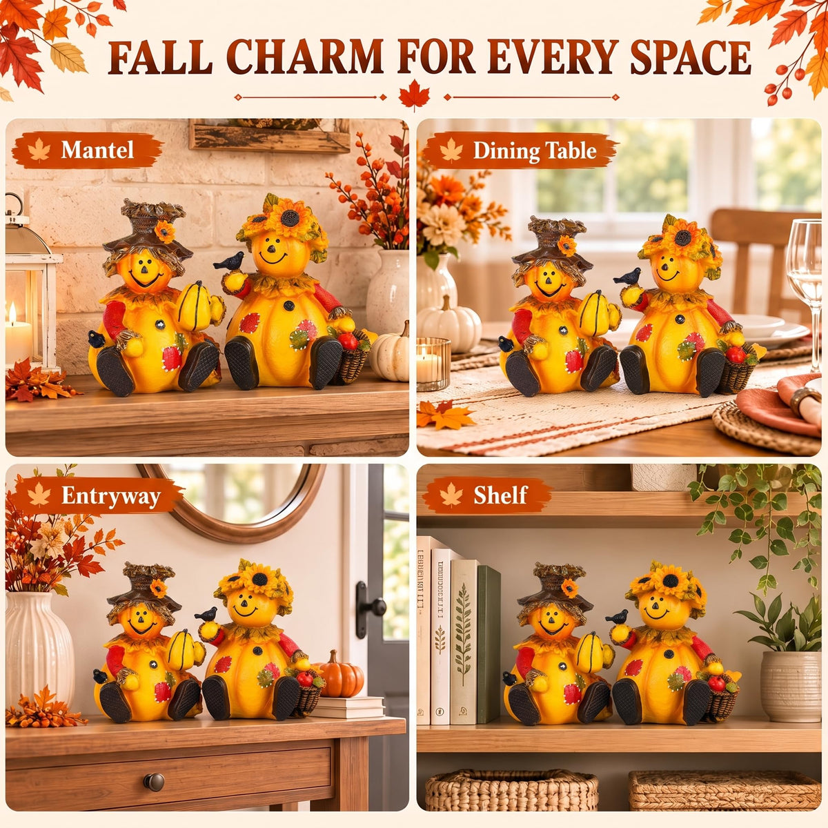 Harvest Pumpkin Figurines, Set of 2, Thanksgiving Fall Decor