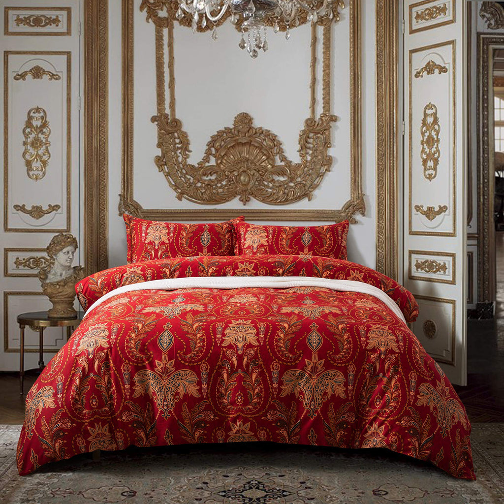 Italian Bohemian Paisley Duvet Cover 3pc Set Boho Bedding Boteh Damask Medallion Egyptian Cotton Sateen Luxury