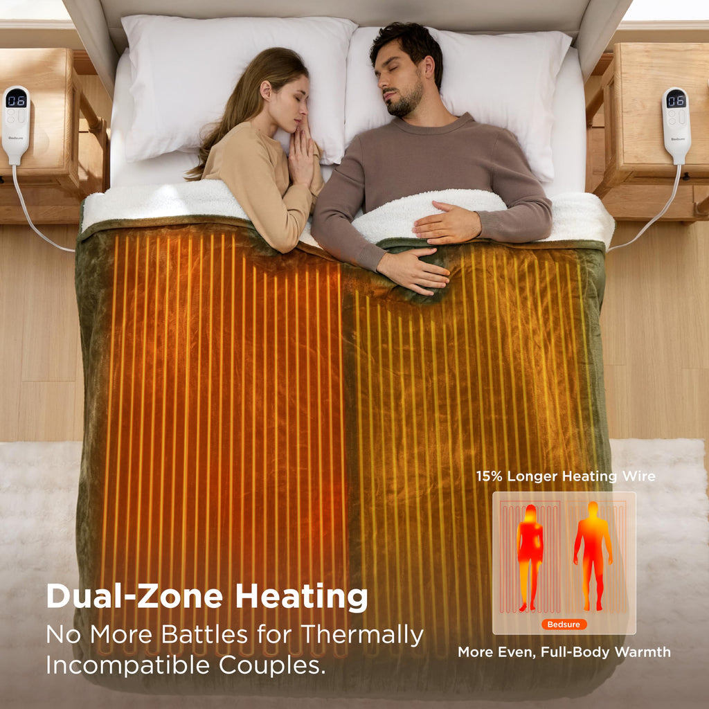 Bedsure Heated Blanket Queen Size, Dual Control Electric Blanket, Green