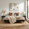 Fly Wooden Bed Frame Without Headboard, Solid Oak and Rubber Wood Foundation with Silent Slats and Wood Central