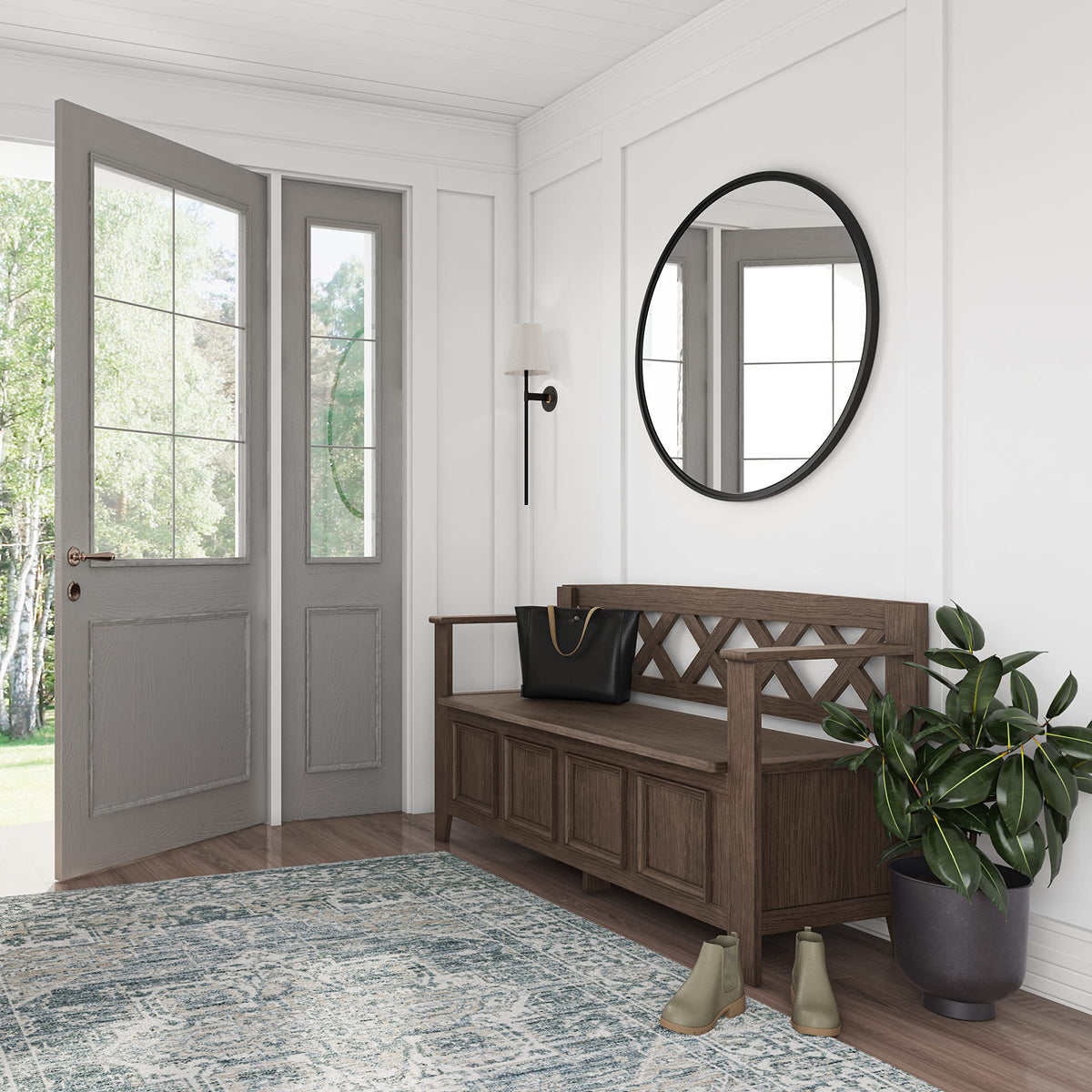 Amherst 48" Wide Solid Wood Storage Bench in Farmhouse Brown