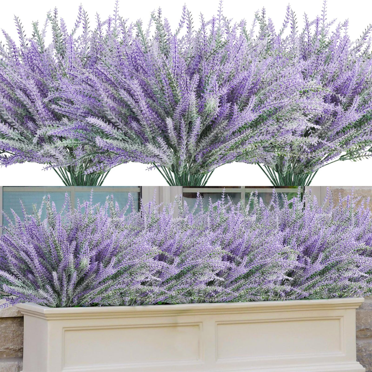 30 Bundles Artificial Lavender Outdoor, 14.5" UV Resistant Faux Plants Outdoor Greenery Stems No Fade Plastic Fake