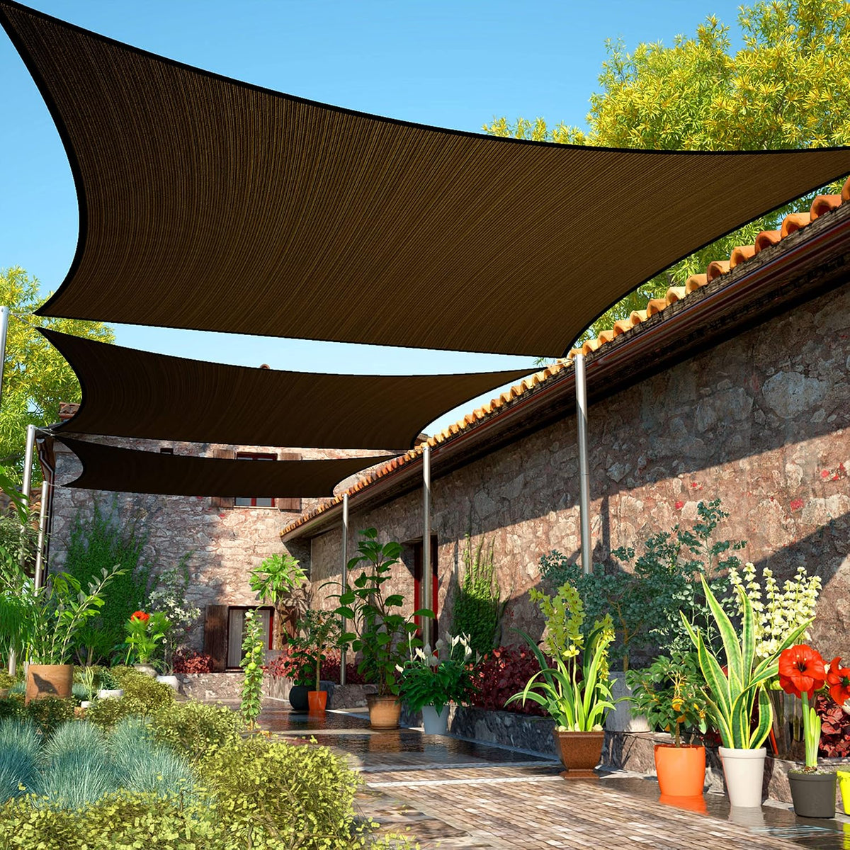 20' x 24' Brown Sun Shade Sail UPF50 Rectangle smTAPS10 Canopy Fabric Cloth Screen, Water and Air Permeable & UV