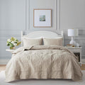 Beige Damask Quilt Bedding Sets with 2 Pillow Shams, Boho Bedspread Lightweight Soft Farmhouse Vintage Bohemian