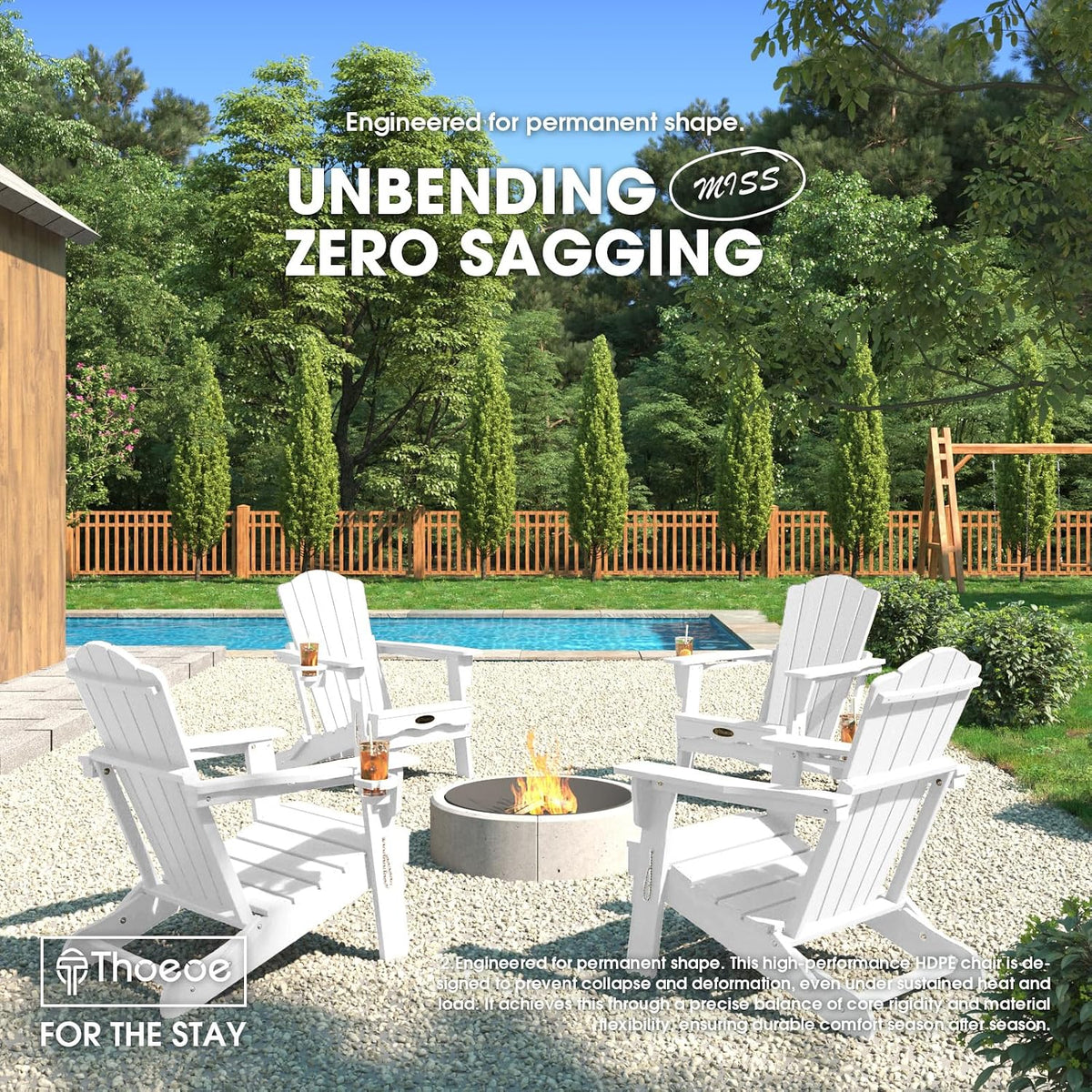 Folding Adirondack Chair Set of 2, HDPE Outdoor Chairs, Patio Chairs | All-Weather Fire Pit Chair Set of 2, with Cup
